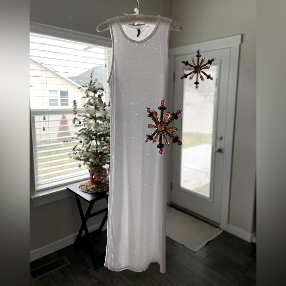 White Distressed Sleeveless Maxi Dress
